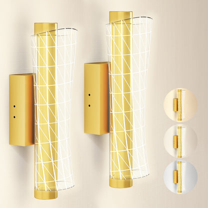 Led Wall Lamp 2 Pack, Modern Indoor Geometric Wall Light, Gold Tone