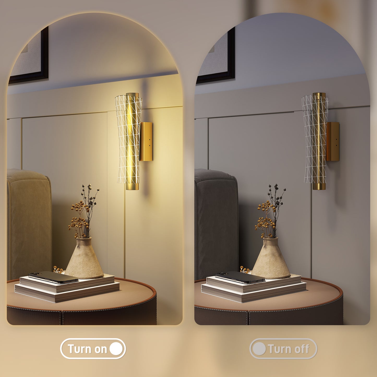 Led Wall Lamp 2 Pack, Modern Indoor Geometric Wall Light, Gold Tone