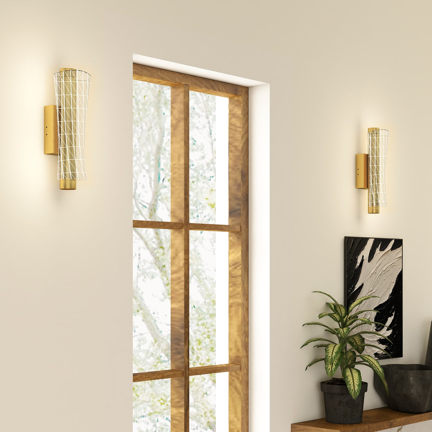 Led Wall Lamp 2 Pack, Modern Indoor Geometric Wall Light, Gold Tone