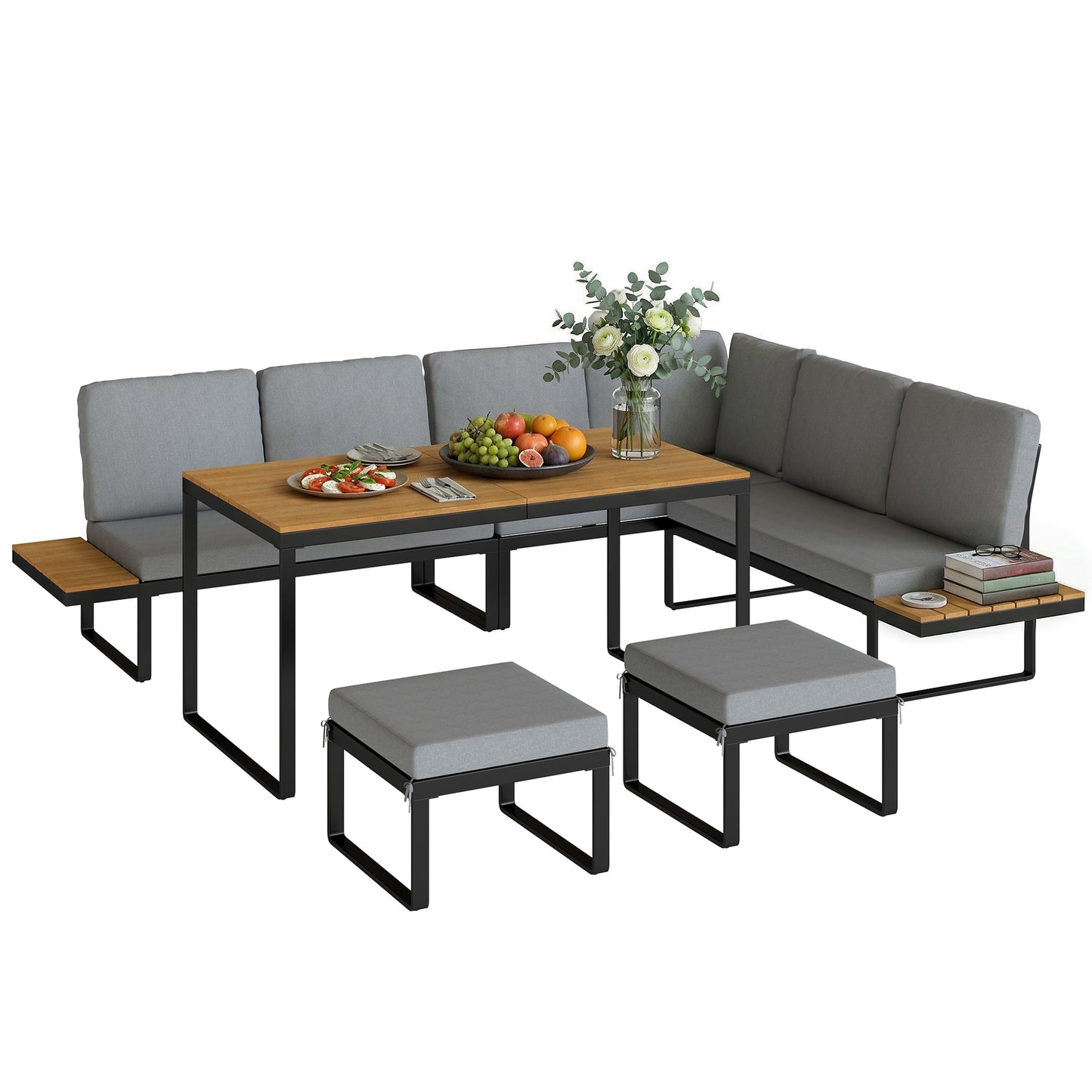 Patio Furniture Set Modular 6 Pieces Grey   Patio Furniture Set Modular Garden Sofa Set 6 Pieces with Dining Table for Outdoor Patio Grey