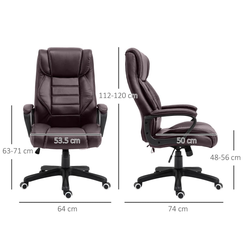High Back Executive Office Chair 6-Point Vibration Massage Extra Padded Swivel Ergonomic Tilt Desk Seat, Brown