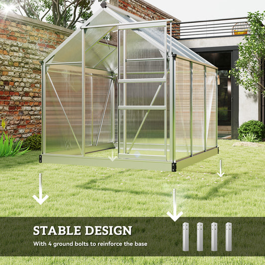 6x6ft Walk-In Polycarbonate Greenhouse Plant Grow Aluminium Frame