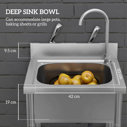 Stainless Steel Utility Sink with Cold and Hot Water Pipe Silver Tone