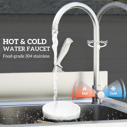 Stainless Steel Utility Sink with Cold and Hot Water Pipe Silver Tone