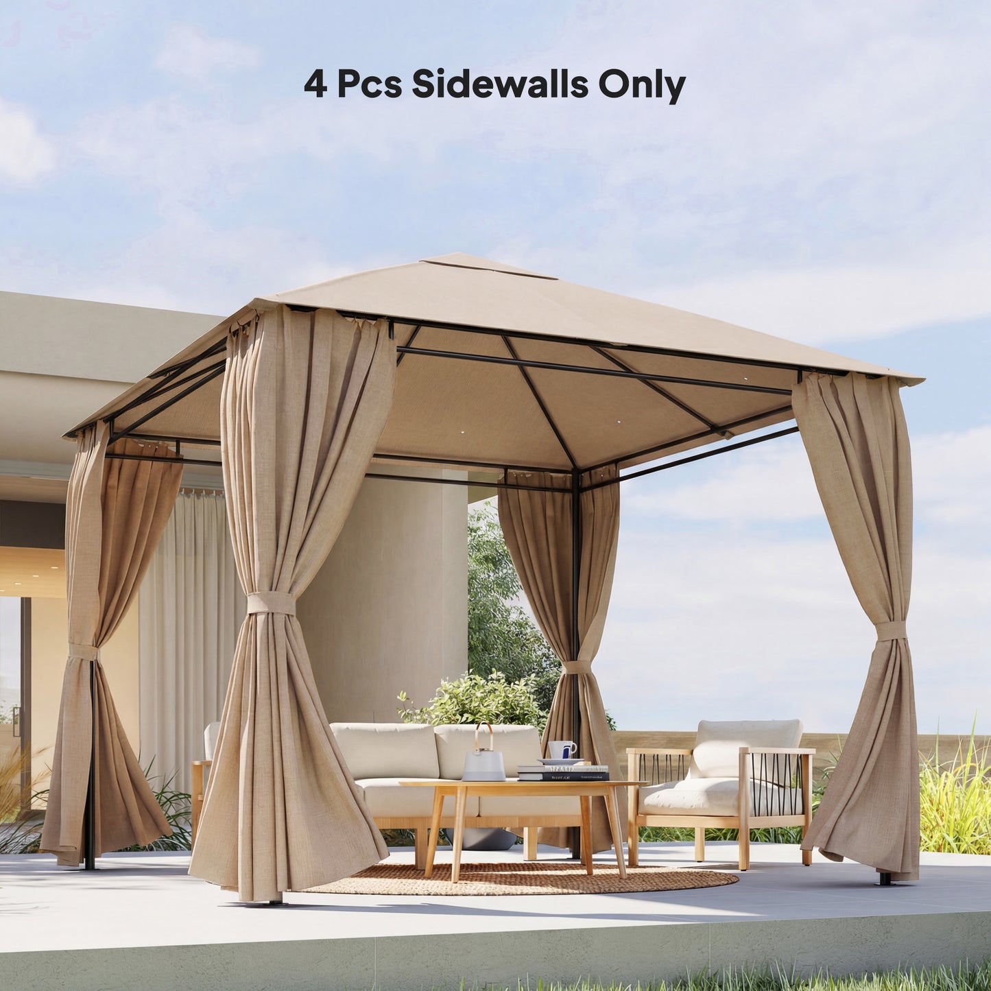 3 x 3 m Gazebo Replacement Curtains Privacy Panel Set, 4 Panels