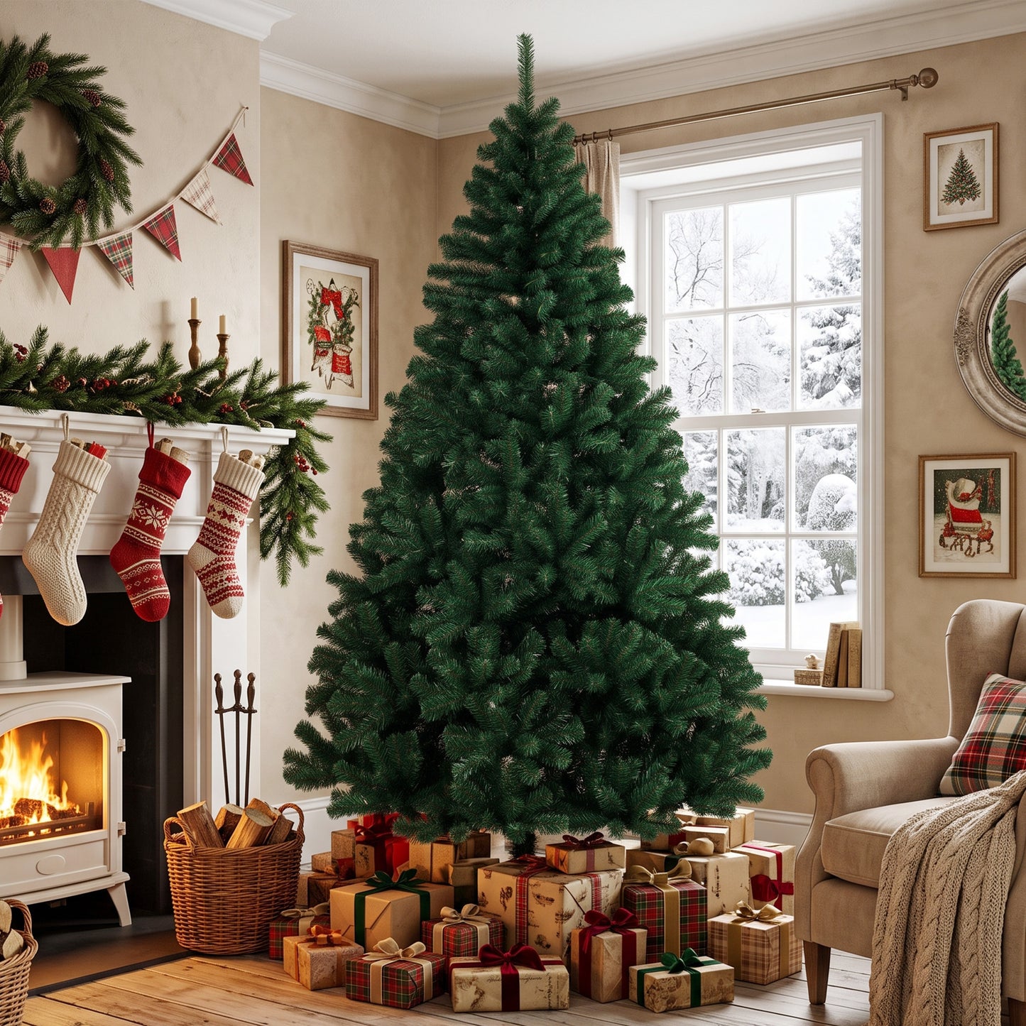 Artificial Christmas Tree with Hinged Design, 210cm Fir Tree