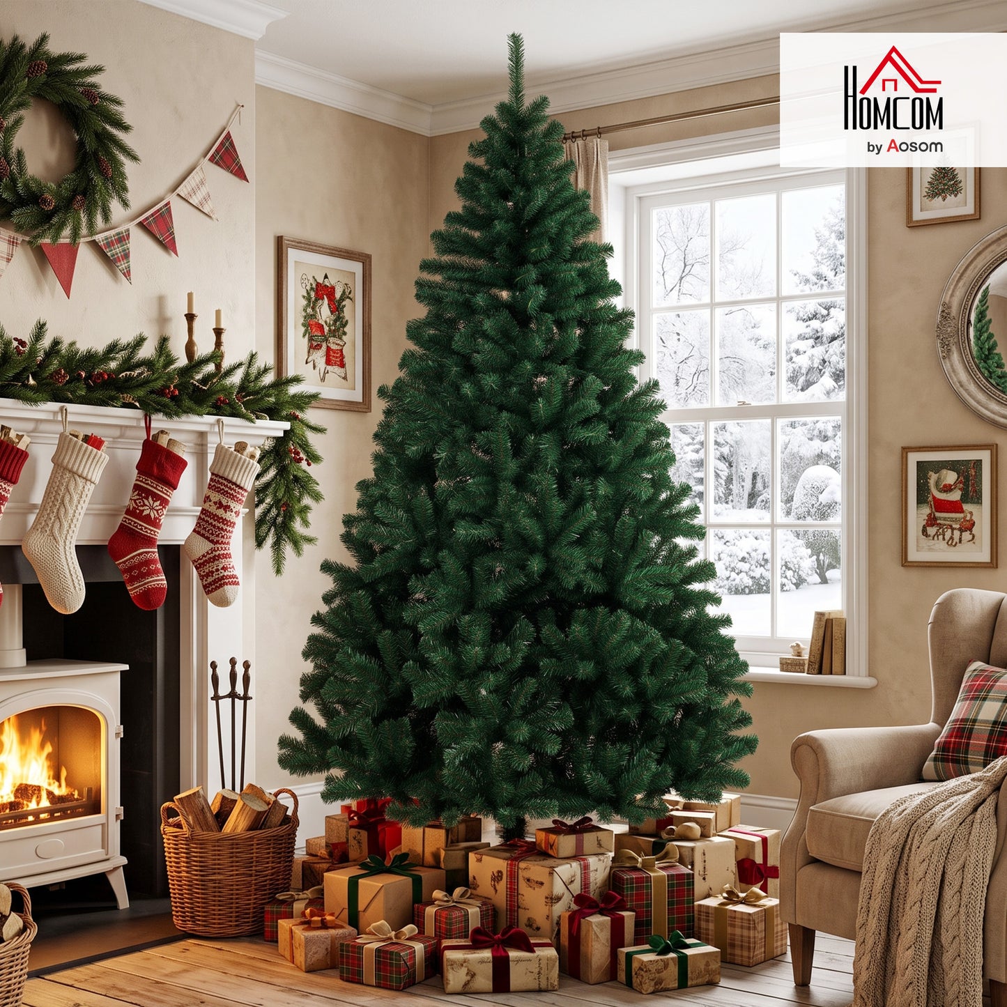 Artificial Christmas Tree with Hinged Design, 210cm Fir Tree