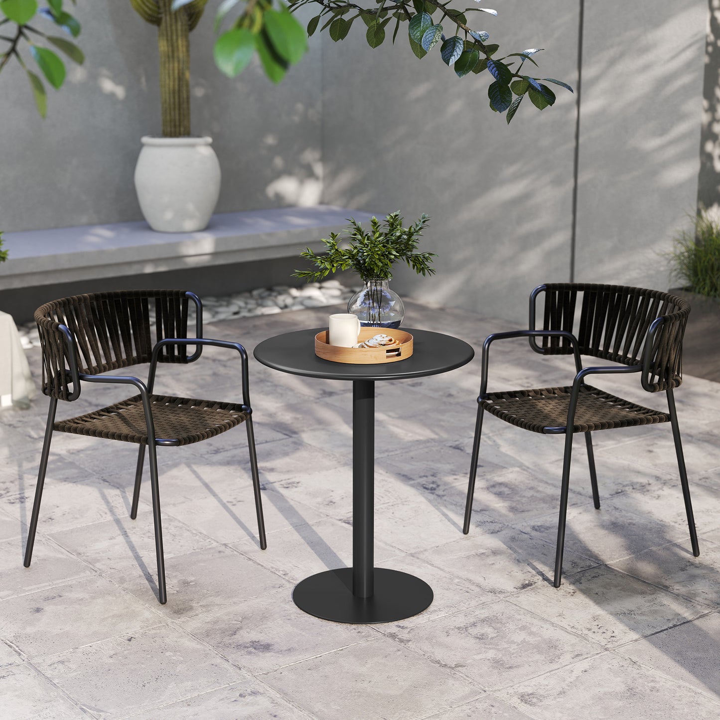 Dining Table, 60 cm Round Kitchen Table for 2 with Steel Base, Black