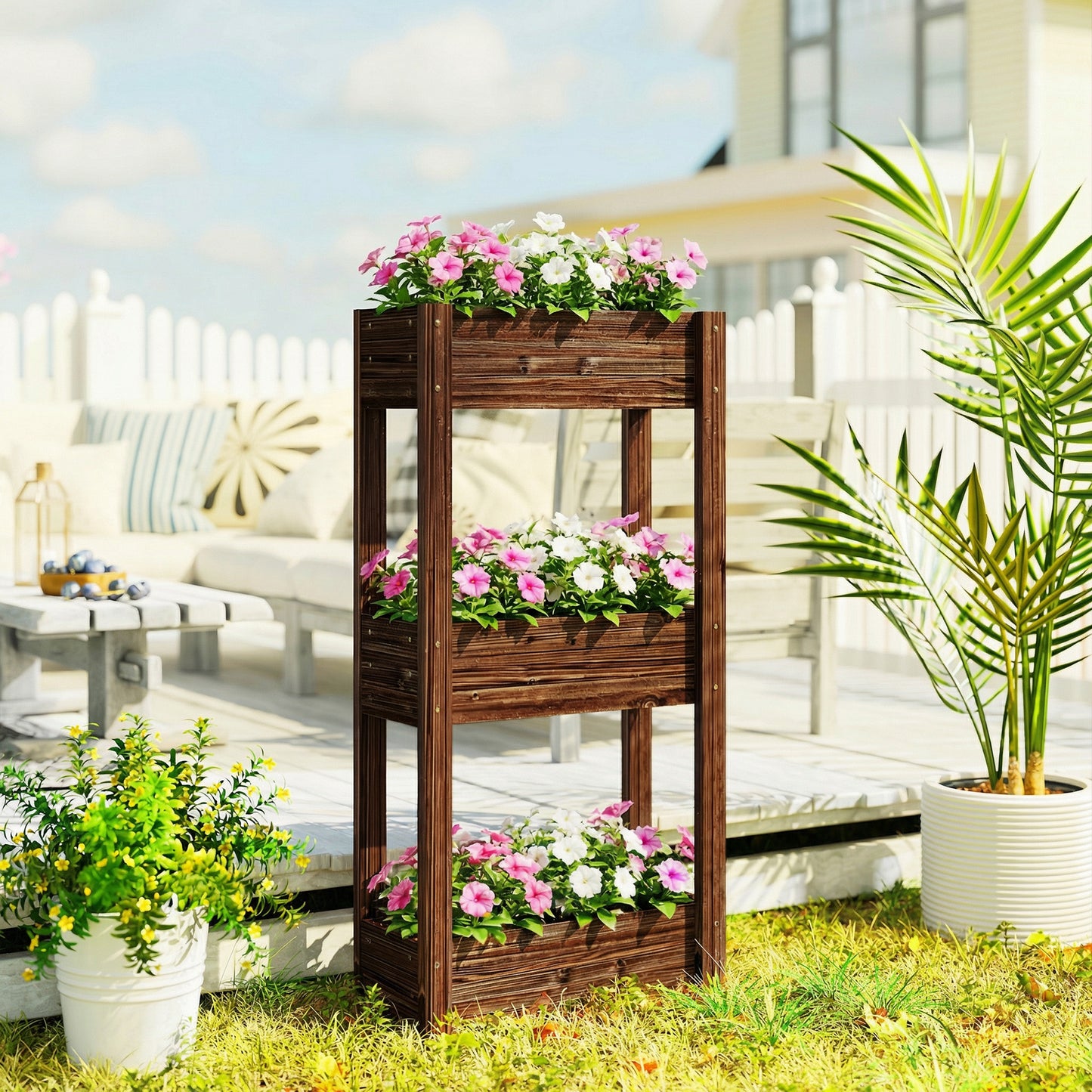3-Tier Wooden Raised Planter, Raised Garden Bed on Legs