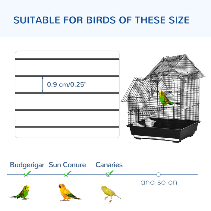 Metal Bird Cage with Stand for Parrot Cockatiel Budgie Finch Canary Food Containers Swing Ring Tray Handle Small Black 39 x 33 x 47 cm