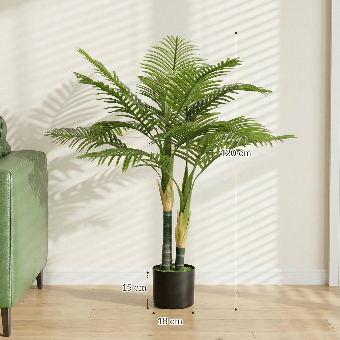 120cm Artificial Palm Tree with 14 PEVA Leaves in Pot, Decorative Artificial Plant with UV-resistant and Moss Effect, Fake Plant for Home Office Decor, Green
