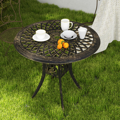 78 cm Round Garden Dining Table with Parasol Hole, Bronze Tone