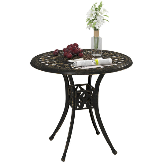 78 cm Round Garden Dining Table with Parasol Hole, Bronze Tone