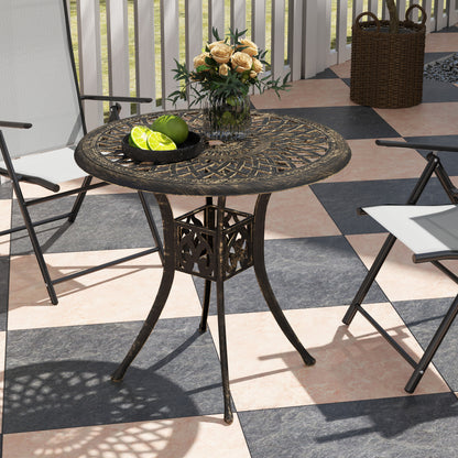 78 cm Round Garden Dining Table with Parasol Hole, Bronze Tone