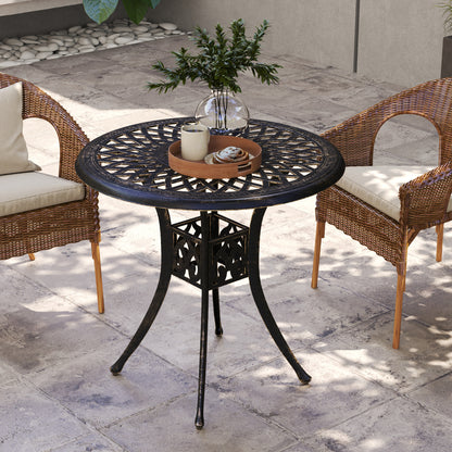 78 cm Round Garden Dining Table with Parasol Hole, Bronze Tone