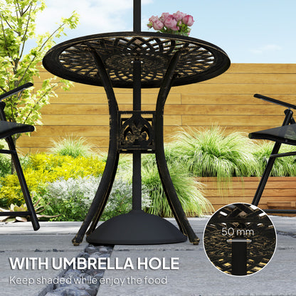 78 cm Round Garden Dining Table with Parasol Hole, Bronze Tone