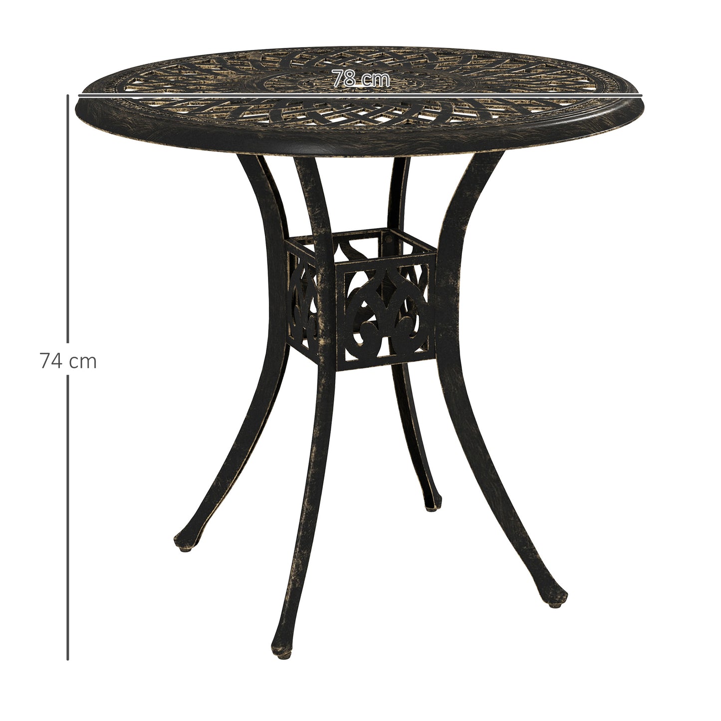 78 cm Round Garden Dining Table with Parasol Hole, Bronze Tone