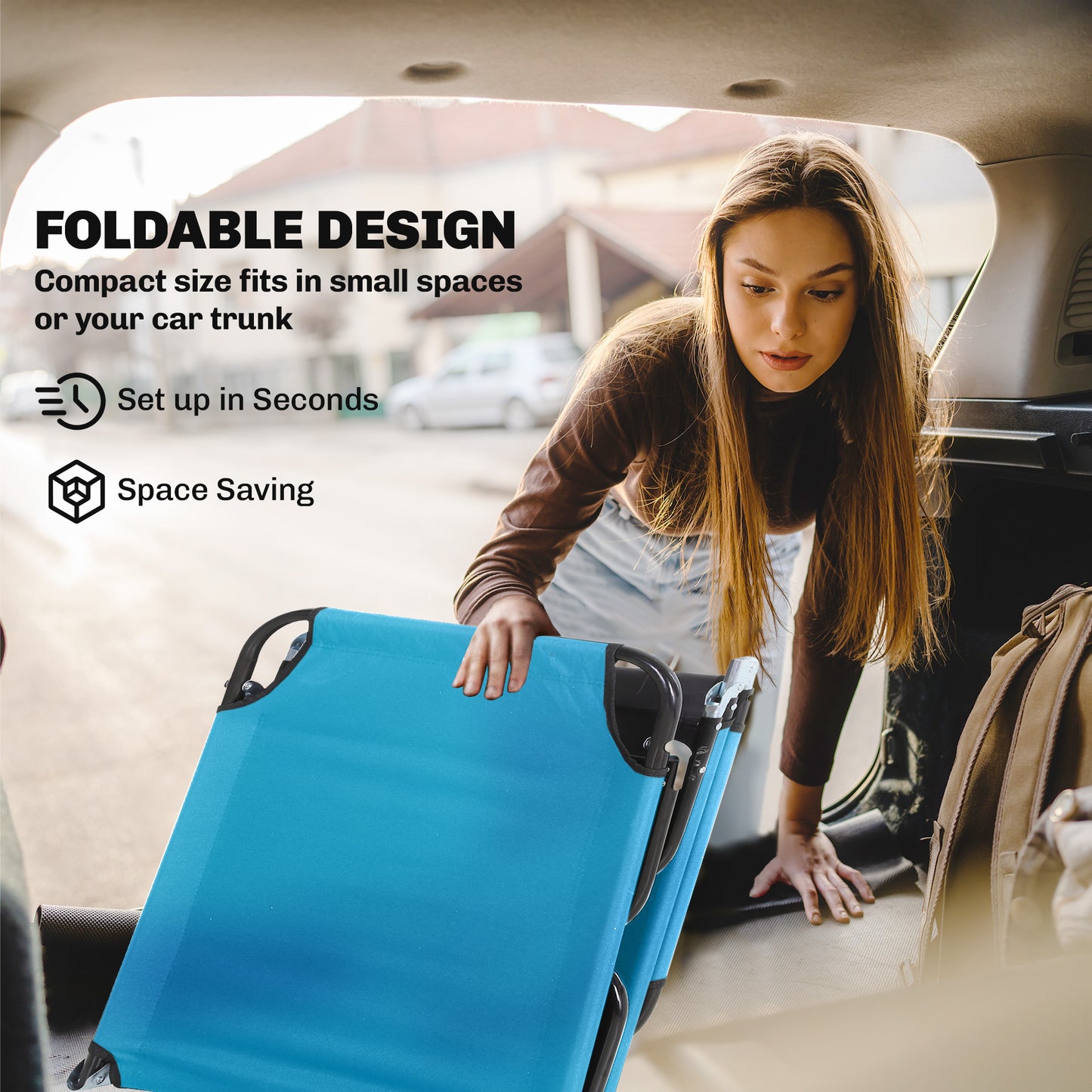 2 Piece Reclining Chaise Lounge with Adjustable Backrest, Sky Blue