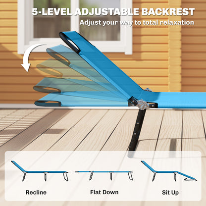 2 Piece Reclining Chaise Lounge with Adjustable Backrest, Sky Blue