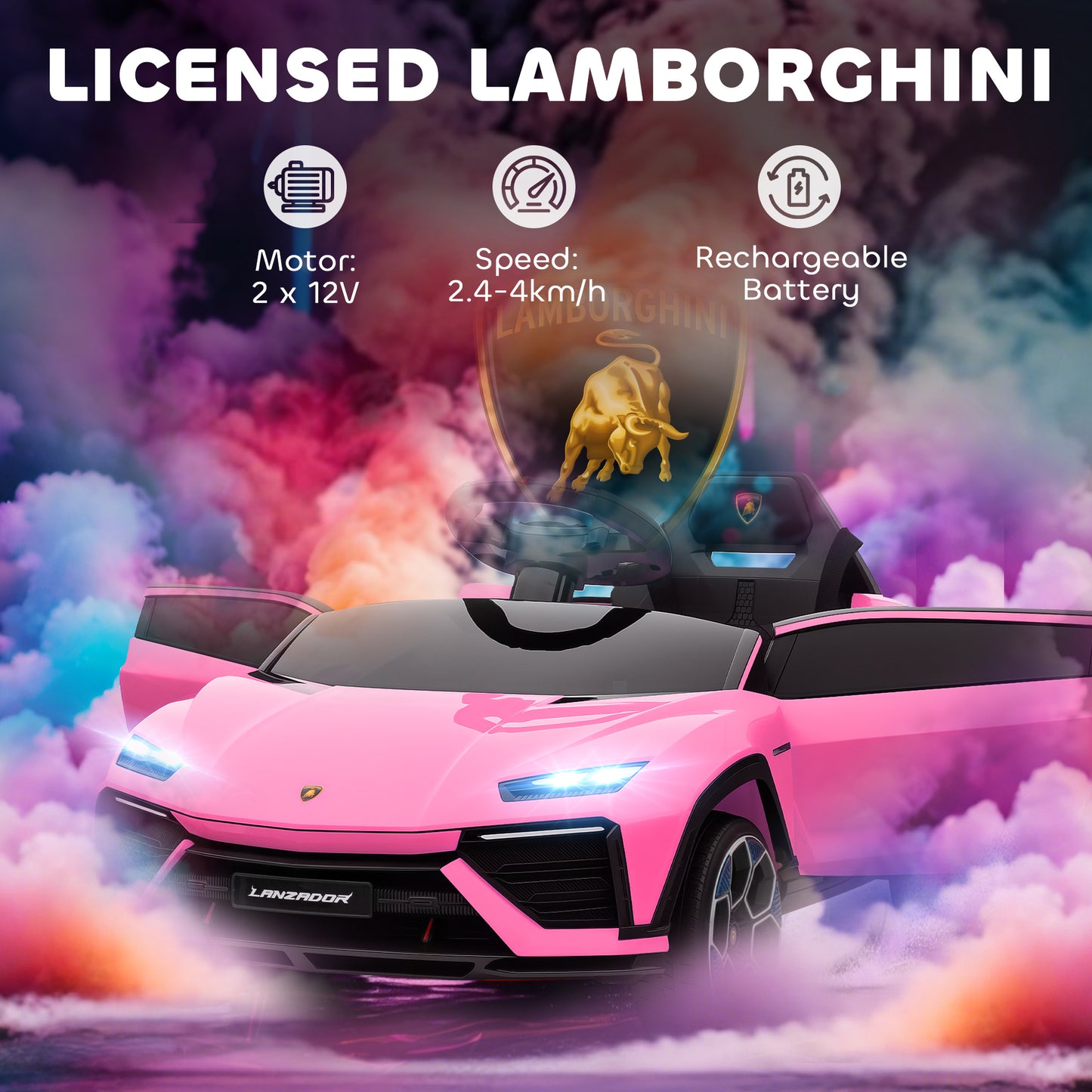 Licensed Lamborghini Electric Ride On Car with Suspension, Pink
