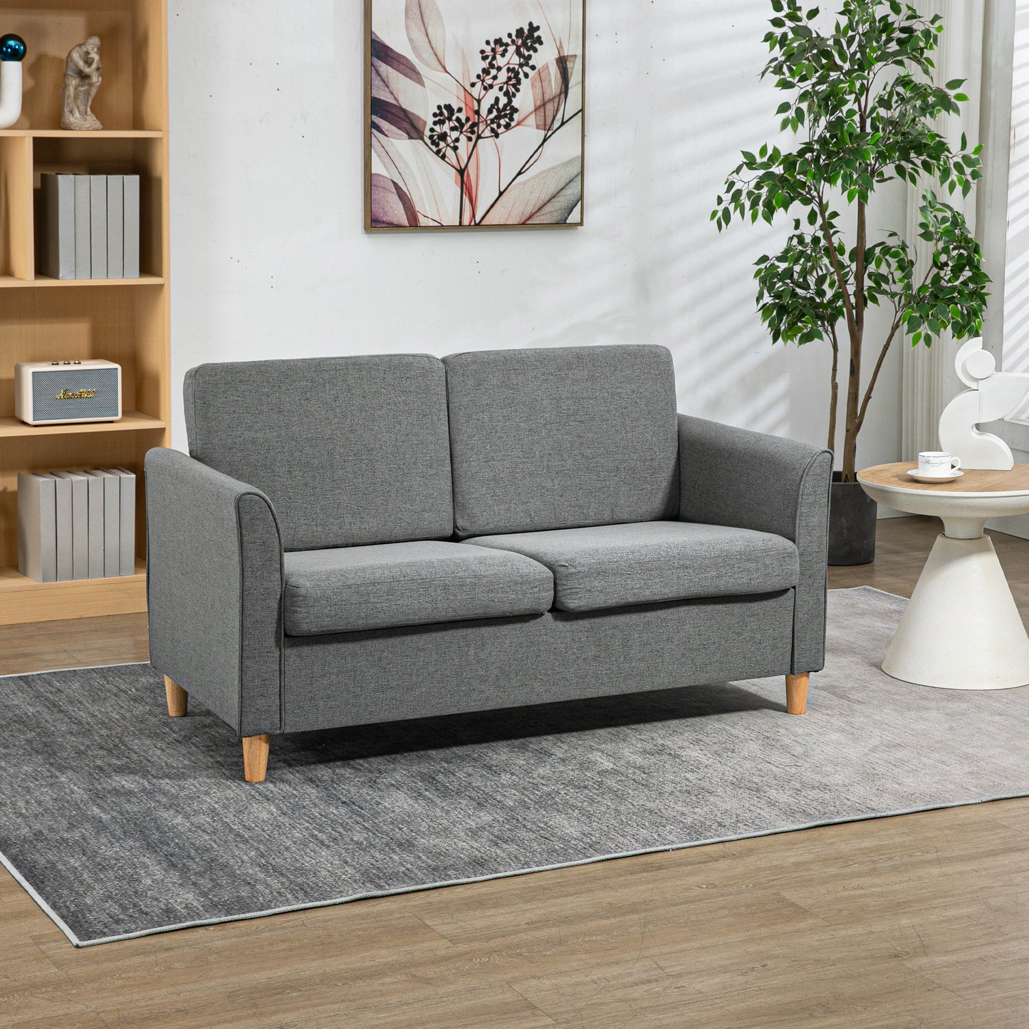Double Seat Sofa Linen Upholstery Loveseat Couch w/ Armrests, Grey