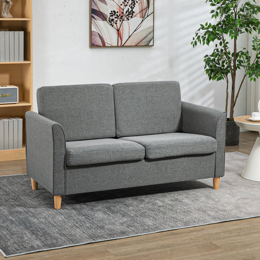 Double Seat Sofa Linen Upholstery Loveseat Couch w/ Armrests, Grey