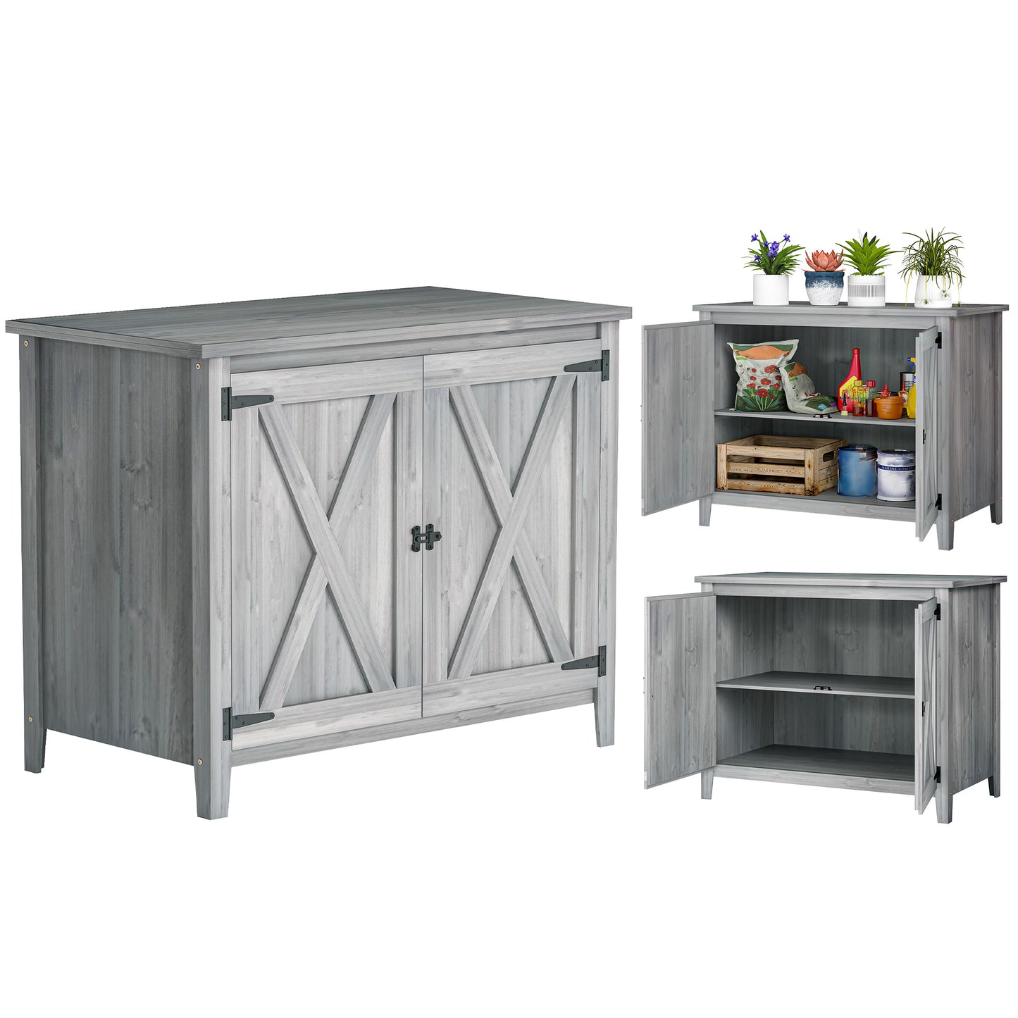 Wooden Garden Shed Tool Cabinet 110 x 60 x 88.5 cm, Light Grey
