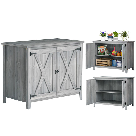 Wooden Garden Shed Tool Cabinet 110 x 60 x 88.5 cm, Light Grey