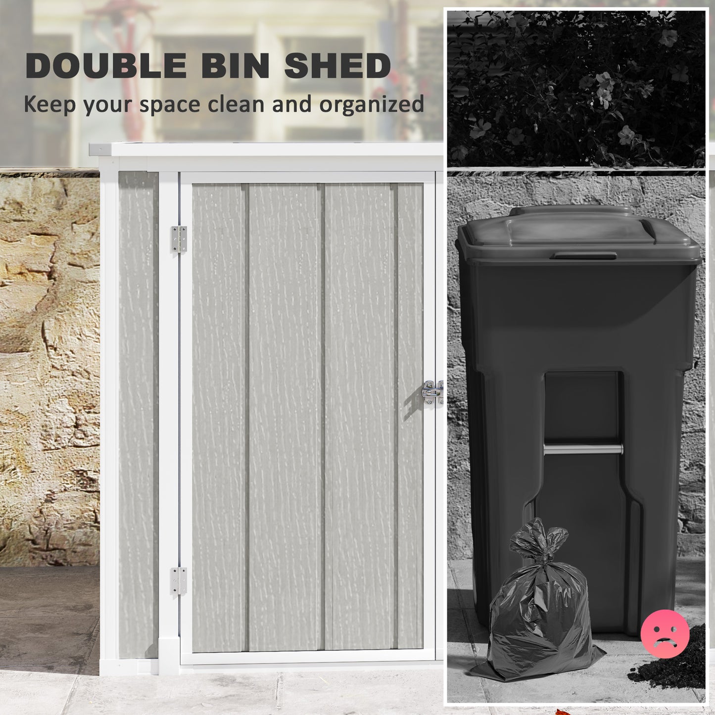 4.7 x 2.5FT Lockable Garden Shed, 2-Bin Storage Shed, Light Grey