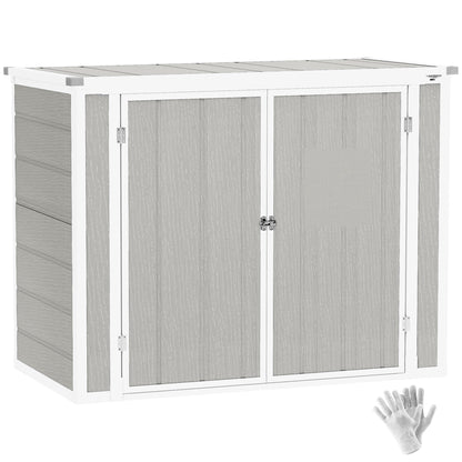 4.7 x 2.5FT Lockable Garden Shed, 2-Bin Storage Shed, Light Grey