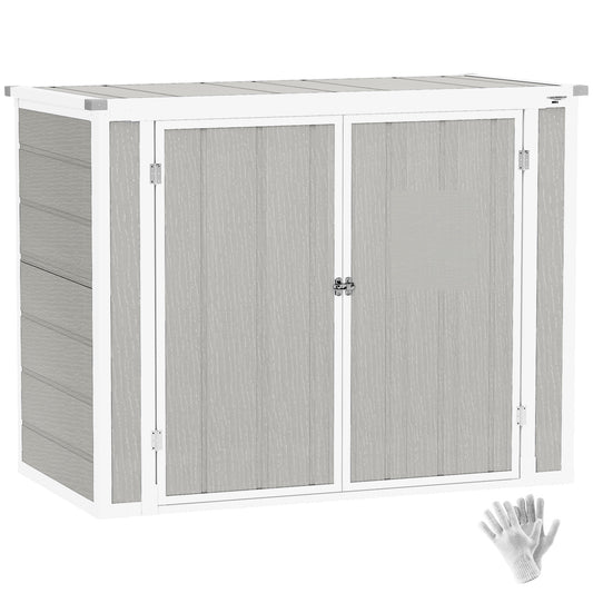 4.7 x 2.5FT Lockable Garden Shed, 2-Bin Storage Shed, Light Grey
