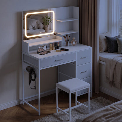 Vanity Dressing Table with 3-Colour LED Mirror and Power Outlet