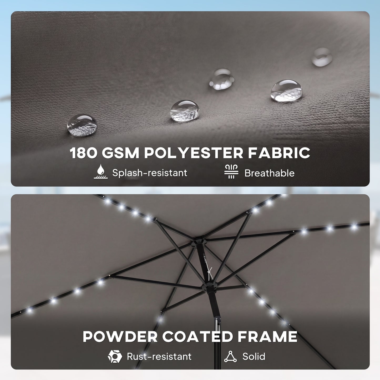 3 x 2 m Garden Parasol Umbrella with Light, Outdoor Patio Umbrella