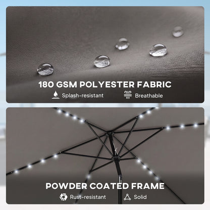 3 x 2 m Garden Parasol Umbrella with Light, Outdoor Patio Umbrella