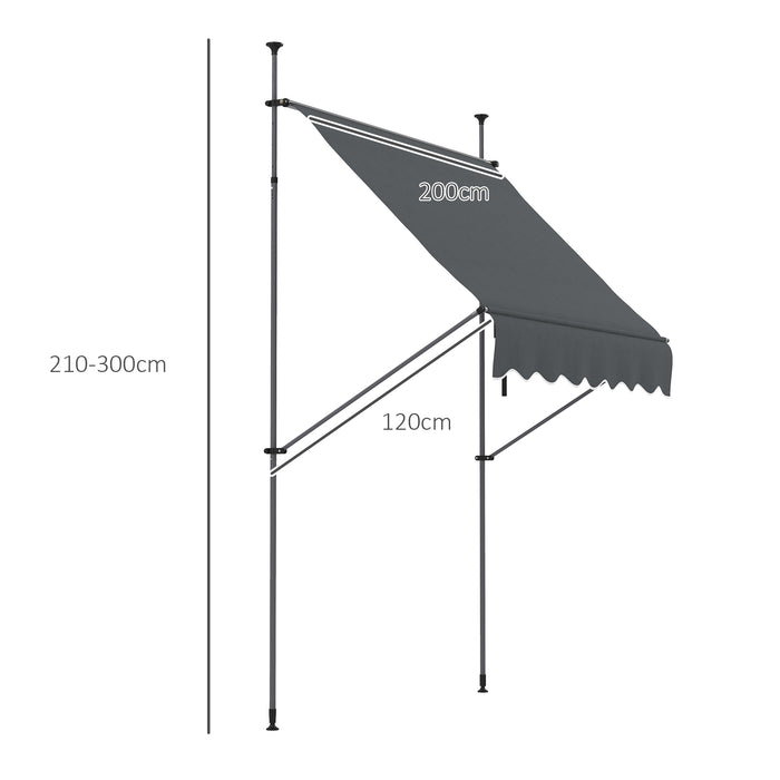 2 x 1.2m Retractable Awning, Free Standing Patio Sun Shade Shelter, UV Resistant, for Window and Door, Grey