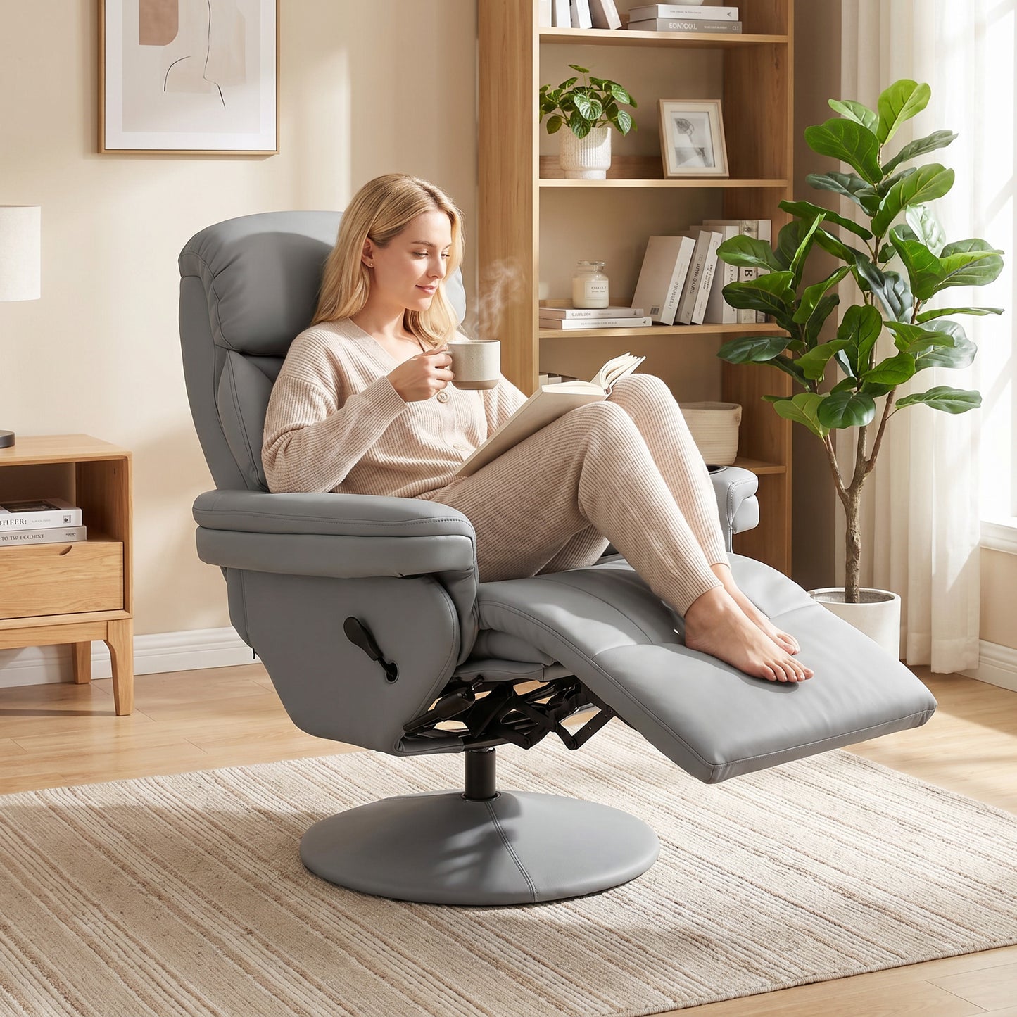 Upholstered Reclining Armchair with Adjustable Backrest, Grey