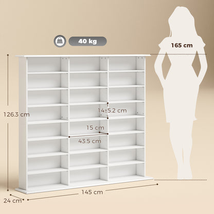 DVD Storage Unit, Media Storage Shelf with 24 Compartments, White
