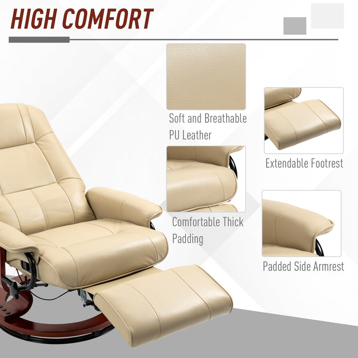 Swivel Recliner, Faux Leather Reclining Chair, Upholstered Armchair with Wooden Base for Living Room, Bedroom, Cream