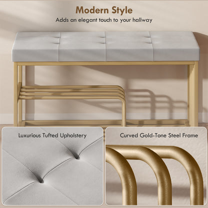 Shoe Storage Bench with Seat Cushion Tufted Shoe Rack Bench Grey