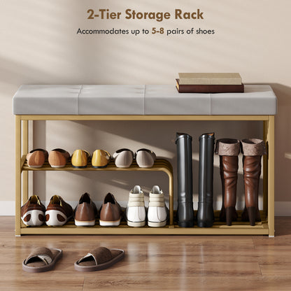 Shoe Storage Bench with Seat Cushion Tufted Shoe Rack Bench Grey