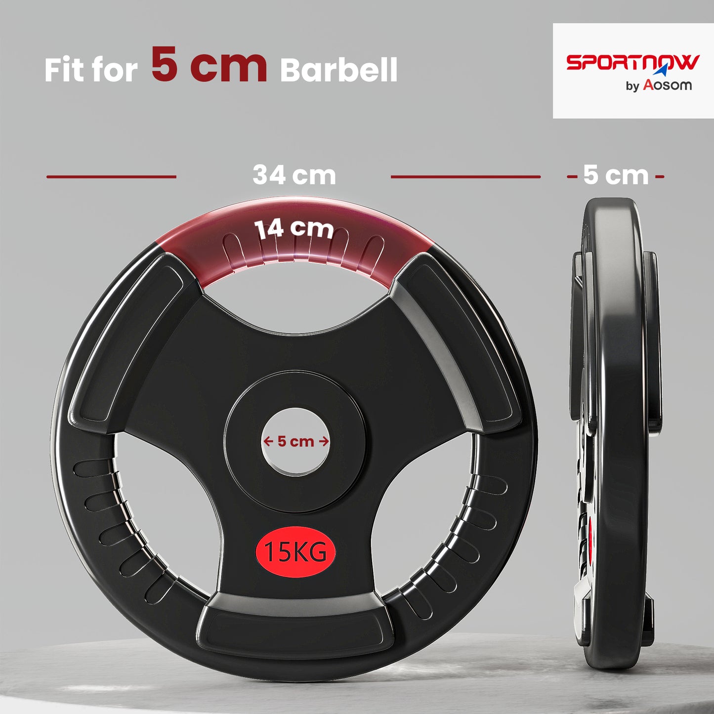 2 x 15kg Olympic Weight Plates, Weight Plate Discs with Tri-Grips