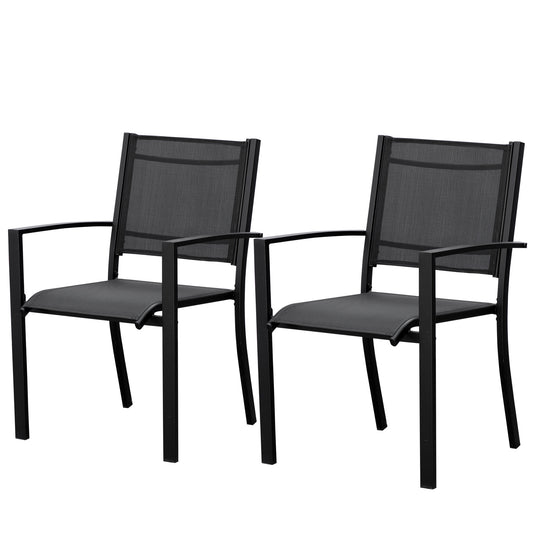 Set of 2 Outdoor Garden Chairs with Steel Frame Texteline Seats for Dining Patio Balcony Black