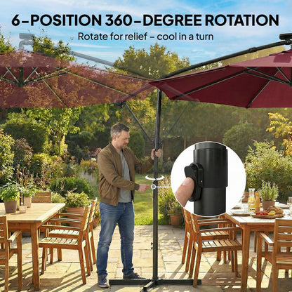 3 m Garden Cantilever Parasol with Solar Light, Rotation, Wine Red