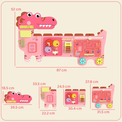 Busy Board Panels Wall Mounted Dinosaur, Pink