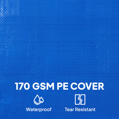 10 ft Round Swimming Pool Cover with Secure Rope, Tightener, Blue