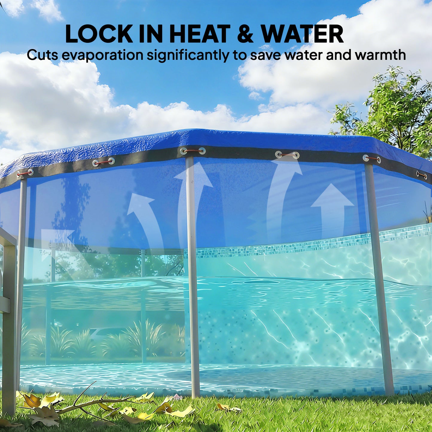 10 ft Round Swimming Pool Cover with Secure Rope, Tightener, Blue