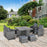 9PC Rattan Dining Set Garden Furniture 8-seater Wicker Outdoor Dining Set Chairs + Footrest + Table Thick Cushion - Grey