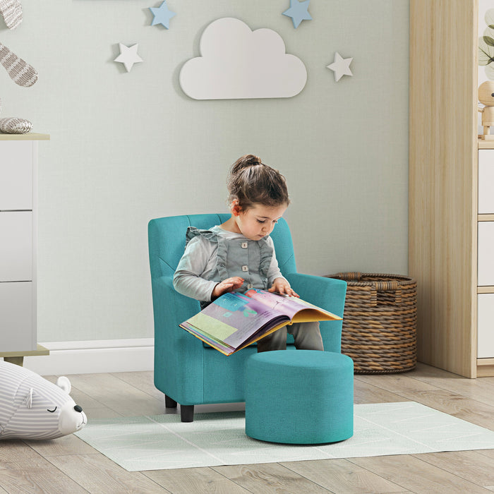 Kids Sofa Set with Footrest for Playroom Bedroom, Blue