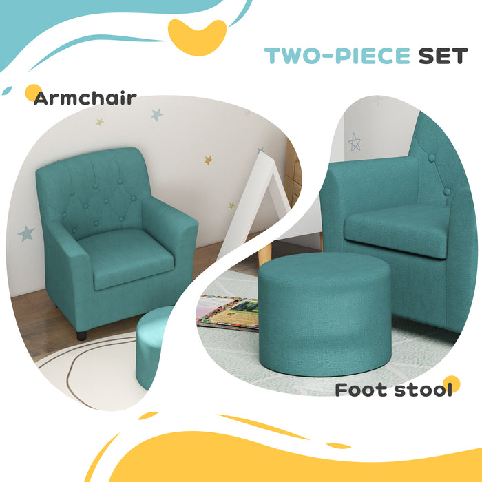 Kids Sofa Set with Footrest for Playroom Bedroom, Blue