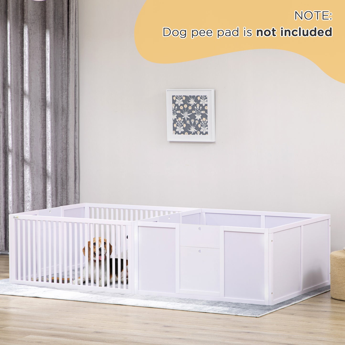 Wooden Dog Pen Pet Playpen 7 Panels Puppy Pen for Indoors - White